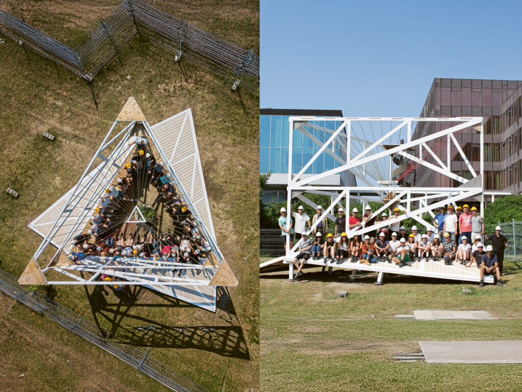 Studierende des EPFL-Projekts rebuiLT haben Bauteile aus einem Gebäude aus den 1970er-Jahren wiederverwertet, um in Ecublens einen Pavillon zu errichten. (Quelle: rebuiLT/P. J. Renaud)