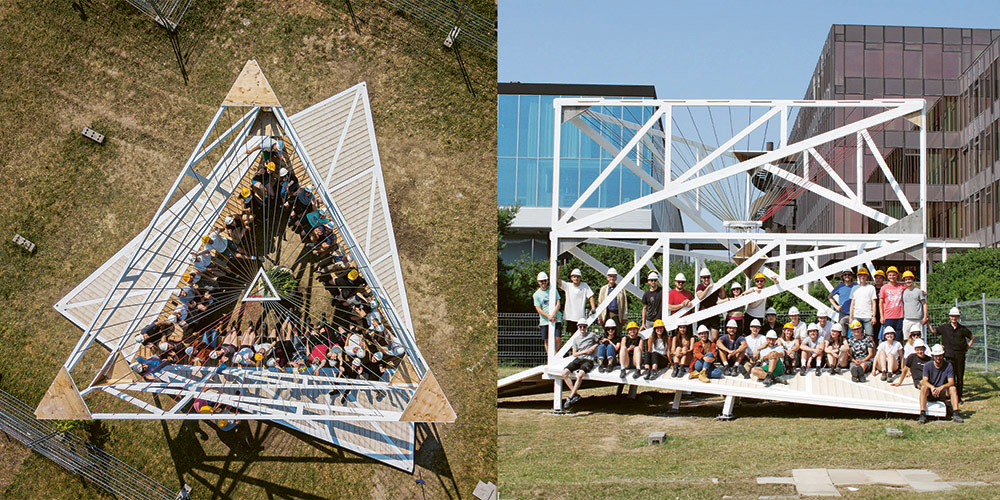 Studierende des EPFL-Projekts rebuiLT haben Bauteile aus einem Gebäude aus den 1970er-Jahren wiederverwertet, um in Ecublens einen Pavillon zu errichten. (Quelle: rebuiLT/P. J. Renaud)